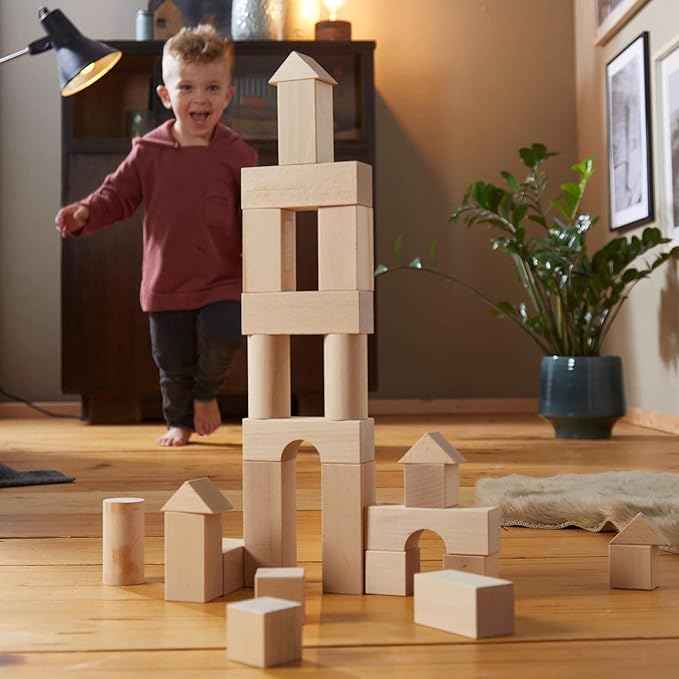 HABA Wooden Building Blocks 60 Piece Set, Ideal Toddler Blocks for & Kids Stacking Toys for Ages 1 & Up for Open-Ended Play, Made in Germany