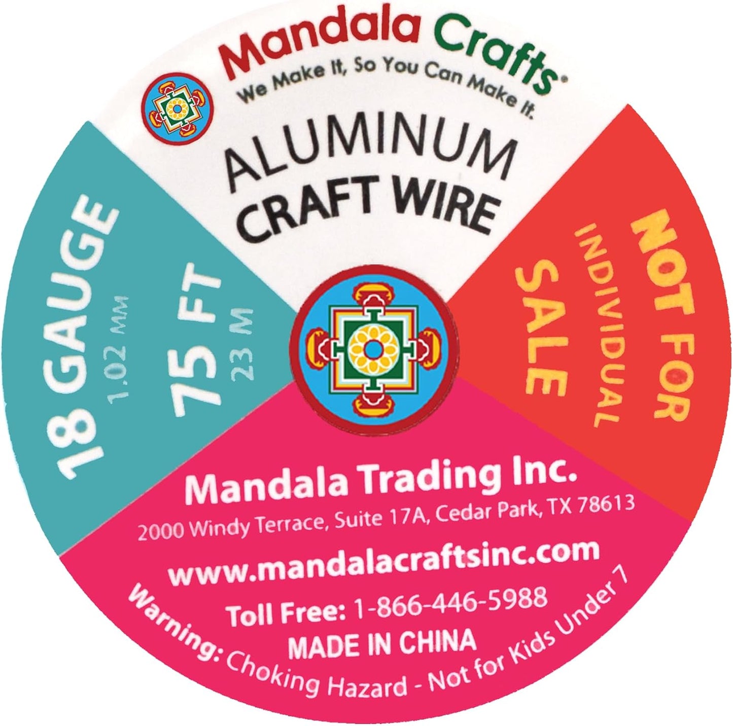 Mandala Crafts 18 Gauge Anodized Aluminum Craft Wire for Jewelry Making - 450 FT Colored Flexible Silver Copper True Blue Black Red Kelly Green Wire - Bendable for Bonsai Armature Crafting Sculpting - Crafty Corner