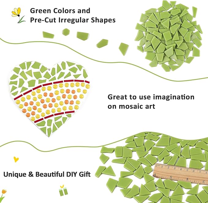 Youway Style Green Glass Mosaic Tiles for Crafts Bulk,200g Broken Glass Tiles for DIY Spring Mosaic Art Decor,Garden Mosaic Supplies