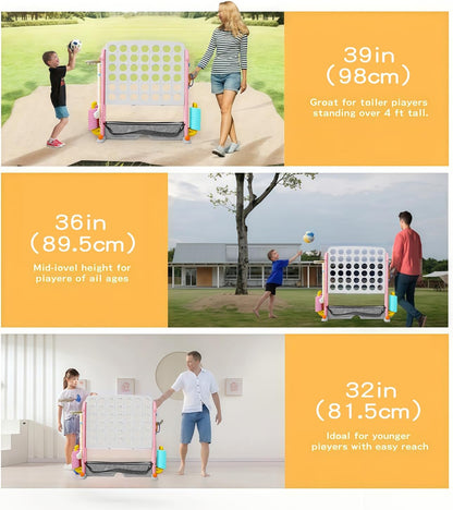 UNICOO Giant 4 in A Row Game with Carry Bag, Basketball Hoop, Ring Toss Game, 4-to-Score Game | Large Outdoor Yard Game, Parties & Gatherings Games