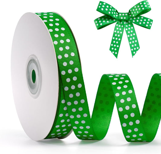 Polka Dot Grosgrain Ribbon 5/8 Inch, 25 Yards Spool Green and White Polka Dot Ribbon for Christmas Gift Wrapping DIY Crafts Hair Bows Wedding Party Decor Sewing and Home Decoration - Crafty Corner