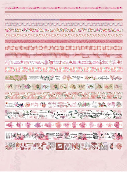 MAFELOE Decorative Vintage Washi Tapes Set 20 Rolls 2 Meters Long, Adhesive Scrapbook Junk Journaling Art Craft Collage Supplies-Forest Dream Series-Pink (WT-M4-SLMJ)
