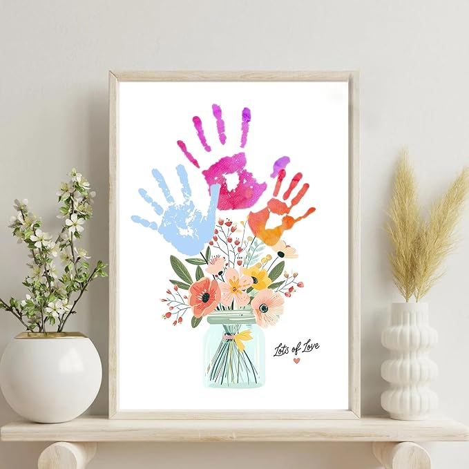 Physkoa Handprint Flower Craft Kit for Kids–12"x16" Art Gift with Wood Frame–Keepsake for Mom or Grandma–Meaningful Birthday or Thank You Gift (2 Art Styles Included)
