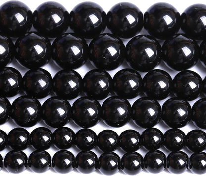 8MM Natural Black Agate Gemstone Beads Round Loose Stone Beads for Jewelry and Bracelets Making 90pcs 2 Strands 32"