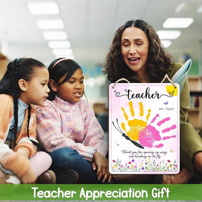 DIY Butterfly Handprints Craft Sign Gift for Daycare PreK Preschool Kindergarten Teacher, Butterfly Craft Teacher Appreciation Keepsake, End of Year Gifts from Students, Thank You For Opening My Wings