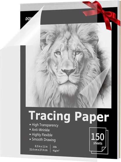 Tracing Paper 8.5x11 inch, 150 Sheets Transparent Vellum Paper for Tracing Pads, Translucent Tracing Paper for Pencil, Marker and Ink - Trace Images, Sketch, Preliminary Drawing, Overlays, Black