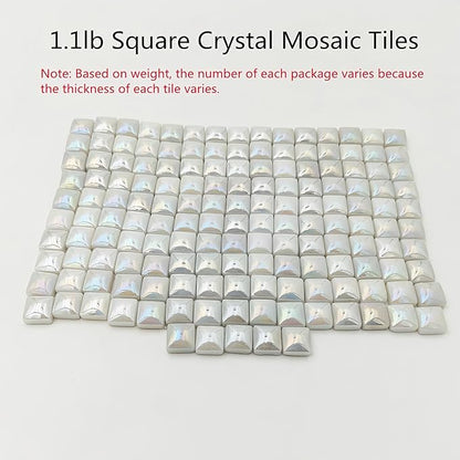 1.1lb Crystal Glass Mosaic Tiles for Crafts, 0.6"x 0.6" Square Mosaic Glass Pieces for Artwork,Garden Kit Decor (Plated White)