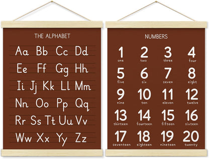 BONETAT Numbers alphabet poster for Nursery Toddlers,Correct Letter Formation on Line Paper, Play Room Wall Decor,ABC Wall Chart,Preschool Homeschool Decor Kids Wall Decor,Wooden Alphabet Banner-A09