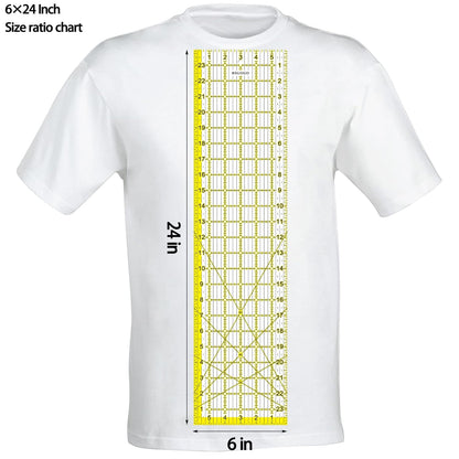Acrylic Ruler 7 Piece Set, Non Slip Rings 50 Pieces, Quilting Rulers, Size (6"x24"), (2"x24"), (3"x18"), (3"x8"), (1.5"x12"), (1"x12"), (1"x6") (Yellow-7 Piece Set)