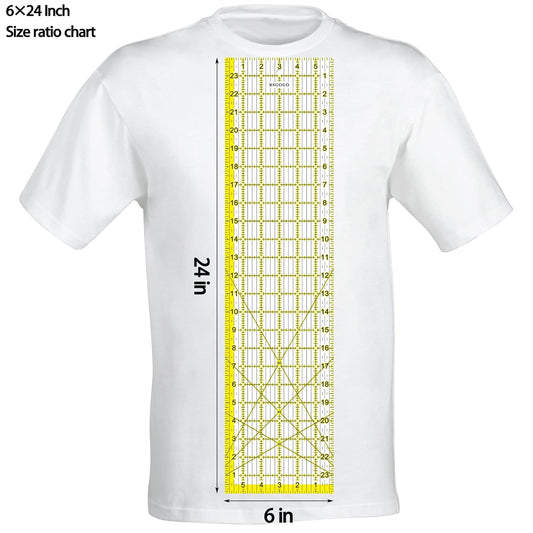 Acrylic Ruler 7 Piece Set, Non Slip Rings 50 Pieces, Quilting Rulers, Size (6"x24"), (2"x24"), (3"x18"), (3"x8"), (1.5"x12"), (1"x12"), (1"x6") (Yellow-7 Piece Set)