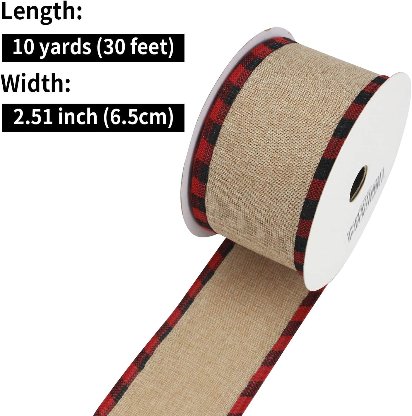 MEEDEE Burlap Christmas Ribbon Wired Burlap Ribbon 2.5 Inch 10 Yards Fall Burlap Ribbon with Red and Black Buffalo Check Edging Wired Plaid Burlap Ribbon for Christmas Tree, Wreath Making - Crafty Corner