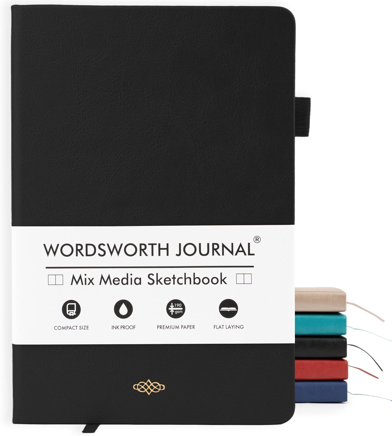 Wordsworth & Black A5 Mixed Media Journal 96 Mix Pages, Hardcover Leather, 190 GSM Paper, Journaling Notebook for Work & Sketching, Journals for Women, Men - Gifts Box Included Black