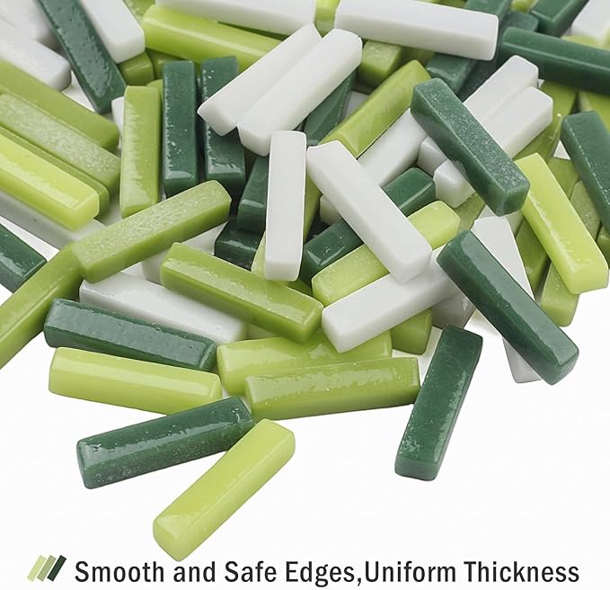 Youway Style Mosaic Tiles for Crafts Bulk,200g Green Colors Mosaic Glass Pieces,Strips Shapes Glass Tiles for DIY Crafts Art,Mosaic Supplies and Mosaic Projects (Multi-Green)