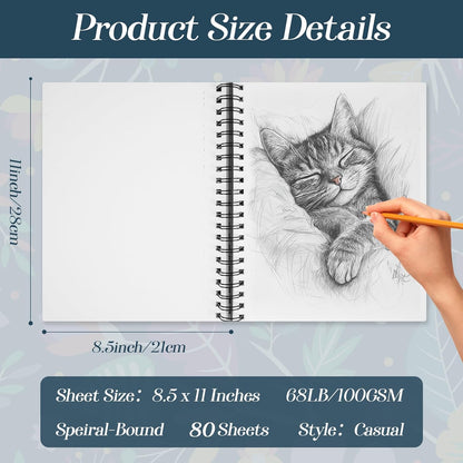 conda 8.5"x11" Sketch Book, 80 Sheets (68 lb/100gsm), Spiral Bound Artist Sketch Pad, Durable Acid Free Drawing Paper for Drawing Painting - Crafty Corner