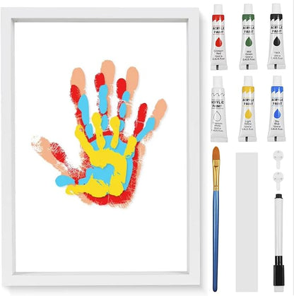 Hand and Footprint Kit for Family New Parents Mom Baby Keepsake, 4 Sheets, White Wood Frame, Handprint Ornament Crafts Gift for Christmas Birthday Anniversary Mother's Day Father's Day Adoption Days