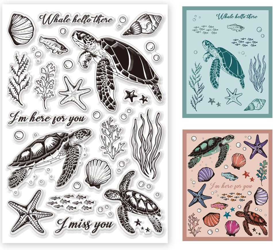 11.7 x 8.3 inch Sea Turtle Clear Stamps for Card Making Marine Organism Rubber Stamps Background Stamps for Card Making Holiday DIY Handmade Decoration Scrapbooking journaling Stamps - Crafty Corner