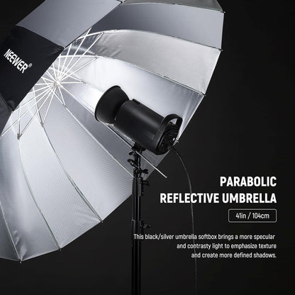 NEEWER 41"/104cm Parabolic Reflective Umbrella Photography with Silver Inner, Soft Lighting with Diffuser Cover, Bag, Quick Fold for Camera Photo Studio Video Light Shooting Monolight Flash, NS1U