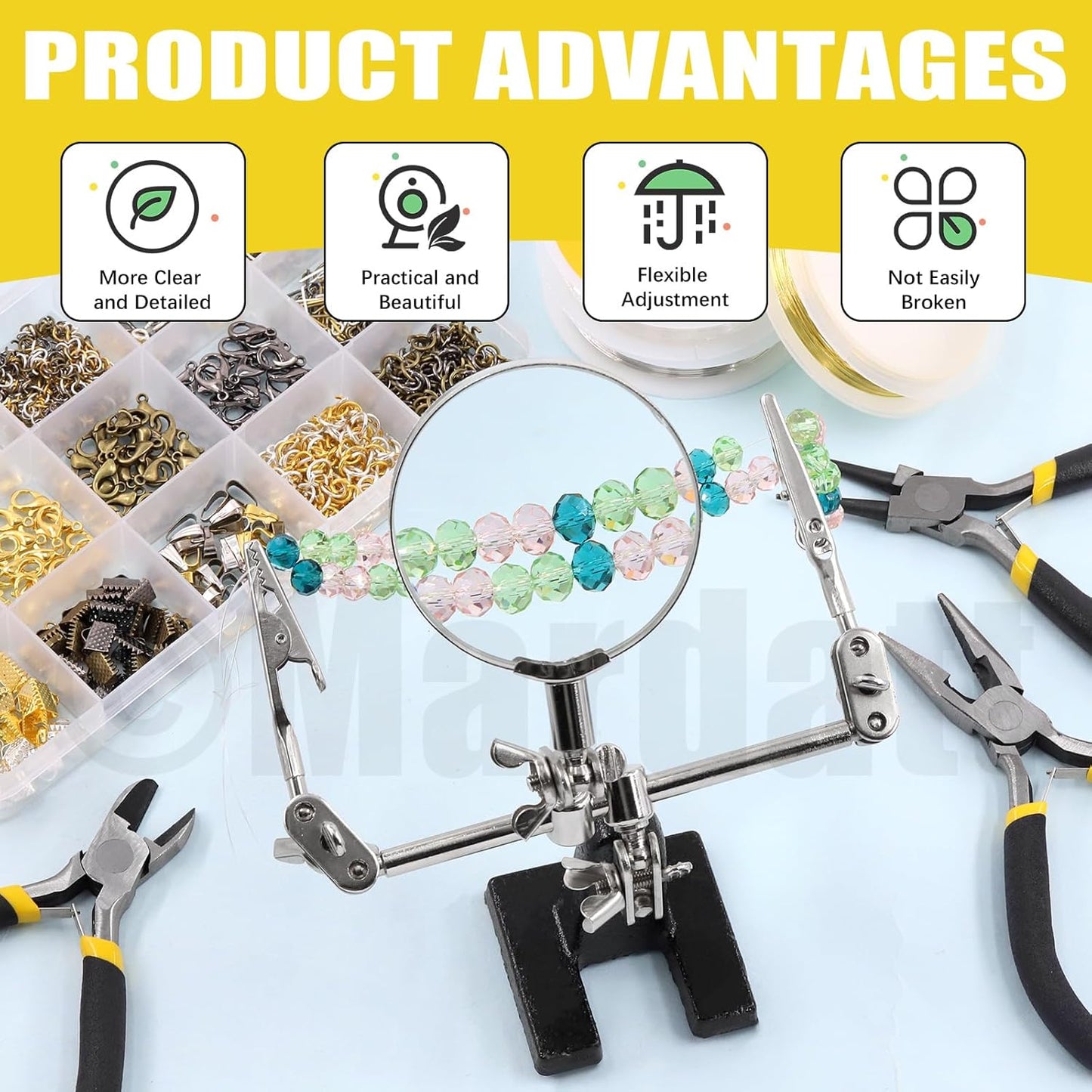 Mardatt 1488Pcs Jewelry Making Supplies Kit - Magnifying Glass, Pliers, Wires, Chain, Jump Ring Opener, Tweezers - Crafty Corner