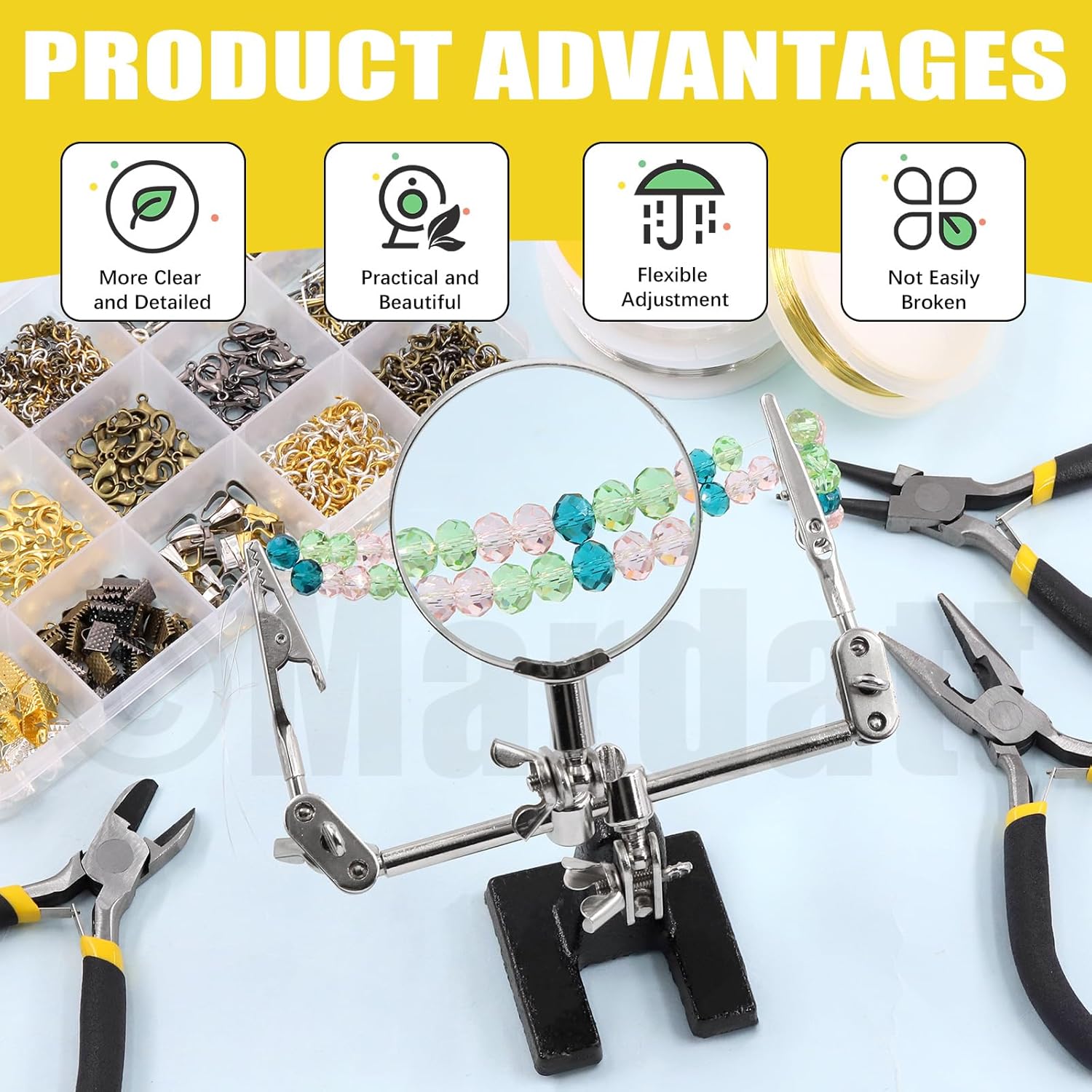 Mardatt 1488Pcs Jewelry Making Supplies Kit - Magnifying Glass, Pliers, Wires, Chain, Jump Ring Opener, Tweezers - Crafty Corner