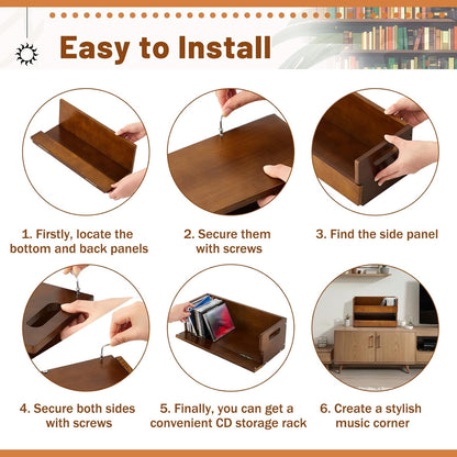 1 Set Wooden CD Storage Box Holder Shelf Cassette Tape Display Racks with Carrying Handles, Organizer Shelf for Movie Cases, DVDs, Each Set Can Store up to 36 Pcs CDs (Brown)