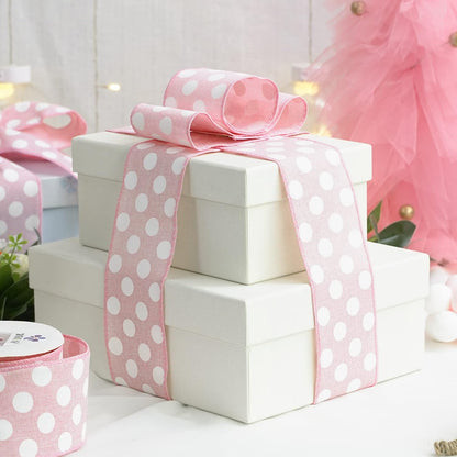 MEEDEE Pink Polka Dot Ribbon - 2.5 inch Wired Ribbon for Baby Girl Wreaths & Crafts, 10 Yards - Crafty Corner