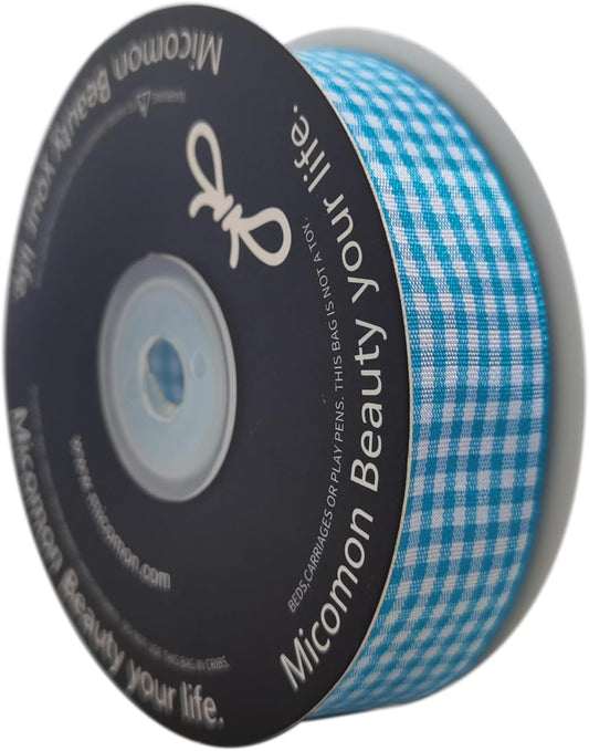 Micomon 1-Inch Vivid Blue and White Woven Edge Plaid Ribbon Polyester Gingham Ribbon 25 Yards Each Roll (1",Vivid Blue) - Crafty Corner