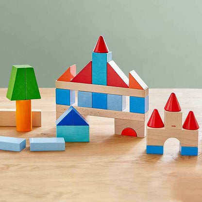 HABA Colored Wooden Building Blocks - 46 Piece Set of Wooden Toys, Stacking Toys for Toddlers 1-3 for Open Ended STEM Play, Made in Germany