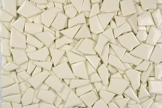 Irregular Glass Mosaic Tiles Bulk 500g Glossy and Iridescent Mosaic Glass Tiles for DIY Projects and Arts and Crafts Solid Colors and Mixes (Glossy Ivory)