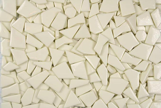 Irregular Glass Mosaic Tiles Bulk 500g Glossy and Iridescent Mosaic Glass Tiles for DIY Projects and Arts and Crafts Solid Colors and Mixes (Glossy Ivory)