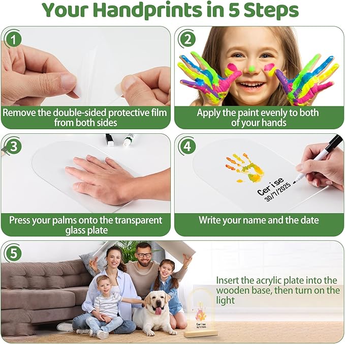 Family Handprint Kit with Light, DIY Baby Hand and Footprint Handmade Keepsake Kit, Family Gifts with 5 Non-Toxic Baby-Safe Paint, Ideas Gift for New Parents, Grandparents, Father's Day, Mother's Day