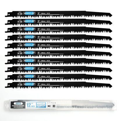 10 Pack 12 inch Reciprocating Saw Blades Set,5 TPI High Carbon Saw Blades,Woodcutting Saw Blades with Organizer Case (10, 5TPI/300mm)