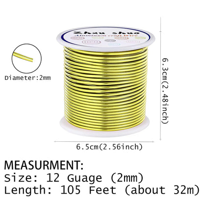 12 Gauge(2mm) Aluminum Wire 35 Yards Anodized Metal Wire for Bonsai Armature Crafting Sculpting Jewelry Craft Making Beading Floral (Yellow, 12 Gauge)