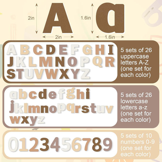 Breling 310 Pieces Felt Bulletin Board Letters Sticker with Number, 2" Bulk Self Adhesive ABC Upper Lowercase Sticky Letter for Christmas Gift Poster Bulletin Board Classroom(Brown Color)