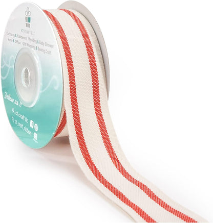 CT CRAFT LLC Ivory Cotton Red Stripes Ribbon 1" x 10 Yards for Home Décor Gift Present Wrapping DIY Crafts Birthday Wedding Bouquet Christmas - Crafty Corner