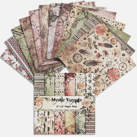 Vintage Steampunk & Bohemian Scrapbook Paper Pad - 6x6 Inch Single-Sided Craft Paper for Junk Journals, Card Making, Decoupage, and DIY Projects