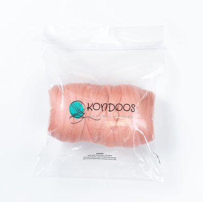 Kondoos Colored Natural wool roving, 1 lb. Best wool for needle felting, wet felting, handcrafts and spinning. (Salmon pink, 1 lb)