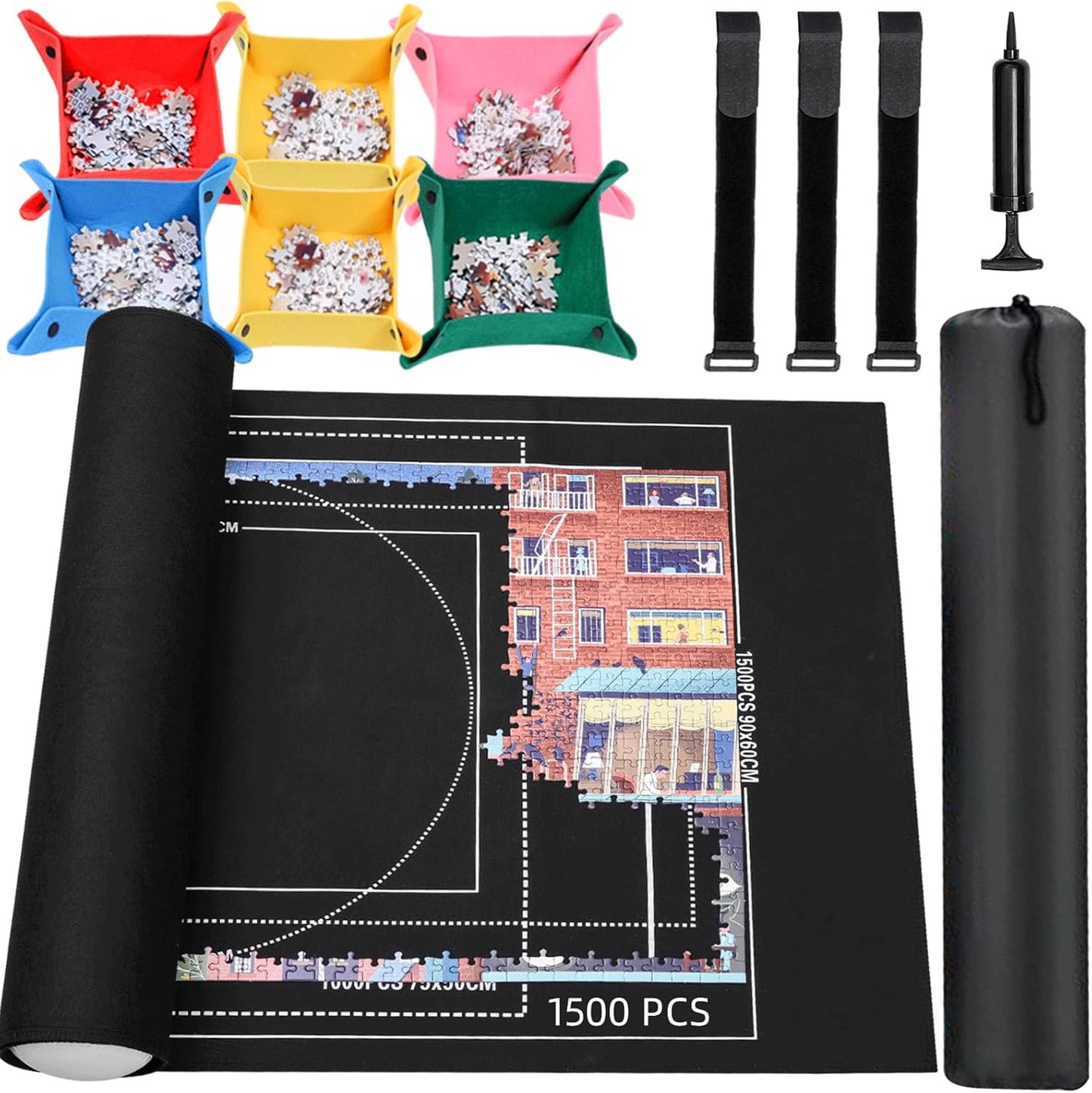 Jigsaw Puzzle Mat Roll Up - 1500 1000 500 Pieces Puzzel Matte, Black Roll-Up Puzzles Mats Felt Save Trays for Sorting Table Board Clear Sheets, Frame Keeper Storage Accessories for Adults