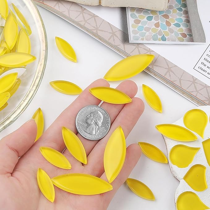 Youway Style Yellow Leaf Mosaic Tiles for Crafts Bulk,200g Petal Mosaic Glass Pieces,Flower Glass Tiles for Christmas Mosaic Decorations,Garden Mosaic Supplies Kit