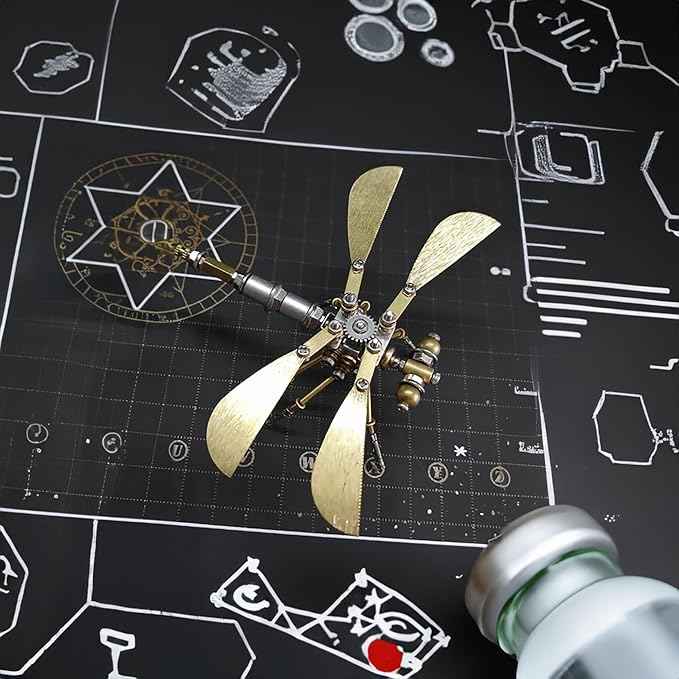 Steampunk Metal Insect Bug Sculpture 3D Creative Mechanical Insect Kit Puzzle Dragonfly Model Engineering Puzzle for Christmas Ornaments(Ujinensis Dragonfly)