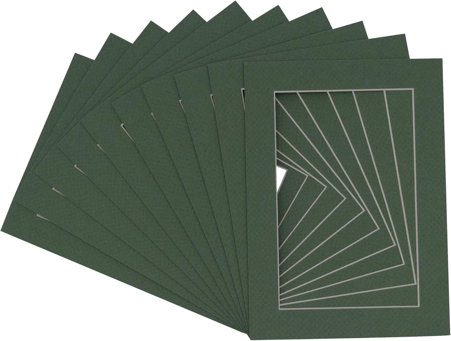5x7 Mat for 8.5x11 Frame - Precut Mat Board Acid-Free Hunter Green 5x7 Photo Matte For a 8.5x11 Picture Frame, Premium Matboard for Family Photos, Show Kits, Art, Picture Framing, Pack of 10 Mats