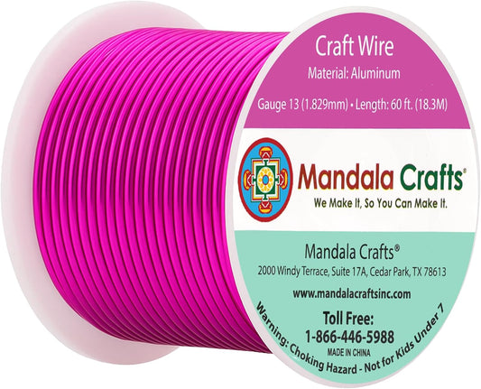 Mandala Crafts 13 Gauge Anodized Aluminum Craft Wire for Jewelry Making - 60 FT Colored Flexible Magenta Wire - Bendable for Bonsai Armature Crafting Sculpting - Crafty Corner