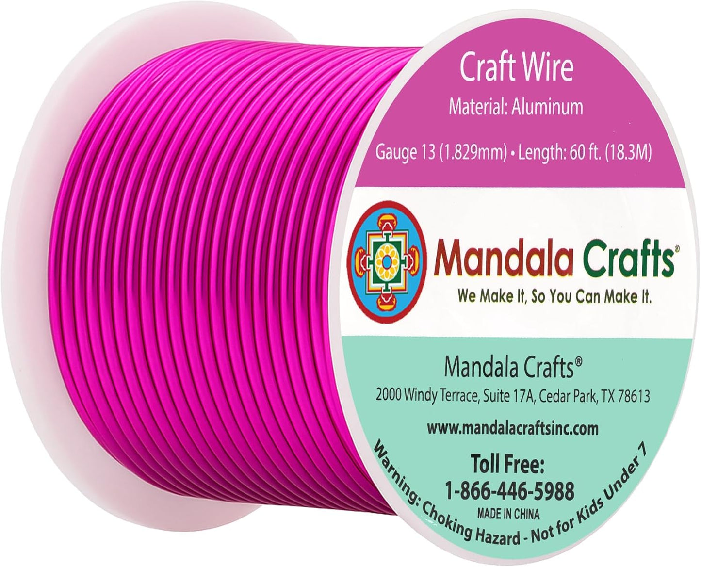 Mandala Crafts 13 Gauge Anodized Aluminum Craft Wire for Jewelry Making - 60 FT Colored Flexible Magenta Wire - Bendable for Bonsai Armature Crafting Sculpting - Crafty Corner