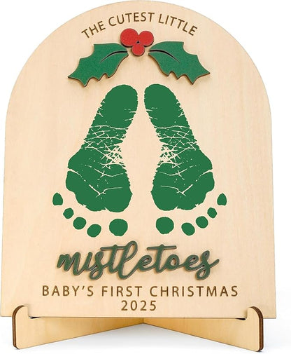 DIY Baby Footprint Keepsake Board, Personalized Baby’s First Christmas 2025, The Cutest Little Mistletoes Art, Nursery Footprint Decorative for Baby Shower Newborn Photoshoot Prop, Family Gifts