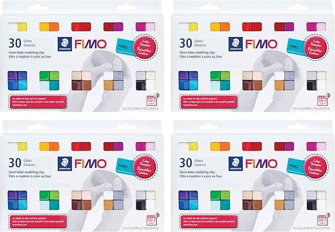 STAEDTLER 4 Pack - FIMO Soft Oven-Bake Polymer Modeling Clay (4 Sets of 30 pcs) Starter Kit for Scultpting, and Crafting for Beginners, Assorted Colors (0.88 oz Blocks), 120 Count
