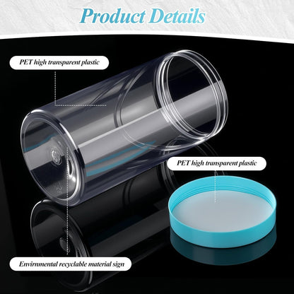 SATINIOR 12 Pack 32 oz Plastic Container Jars with Lids Round Clear Travel Cosmetic Container Slime Jars for Toiletries, Lotion, Cream, Ointments, Makeup, Rhinestone, Samples, Kitchen Storage(Blue)