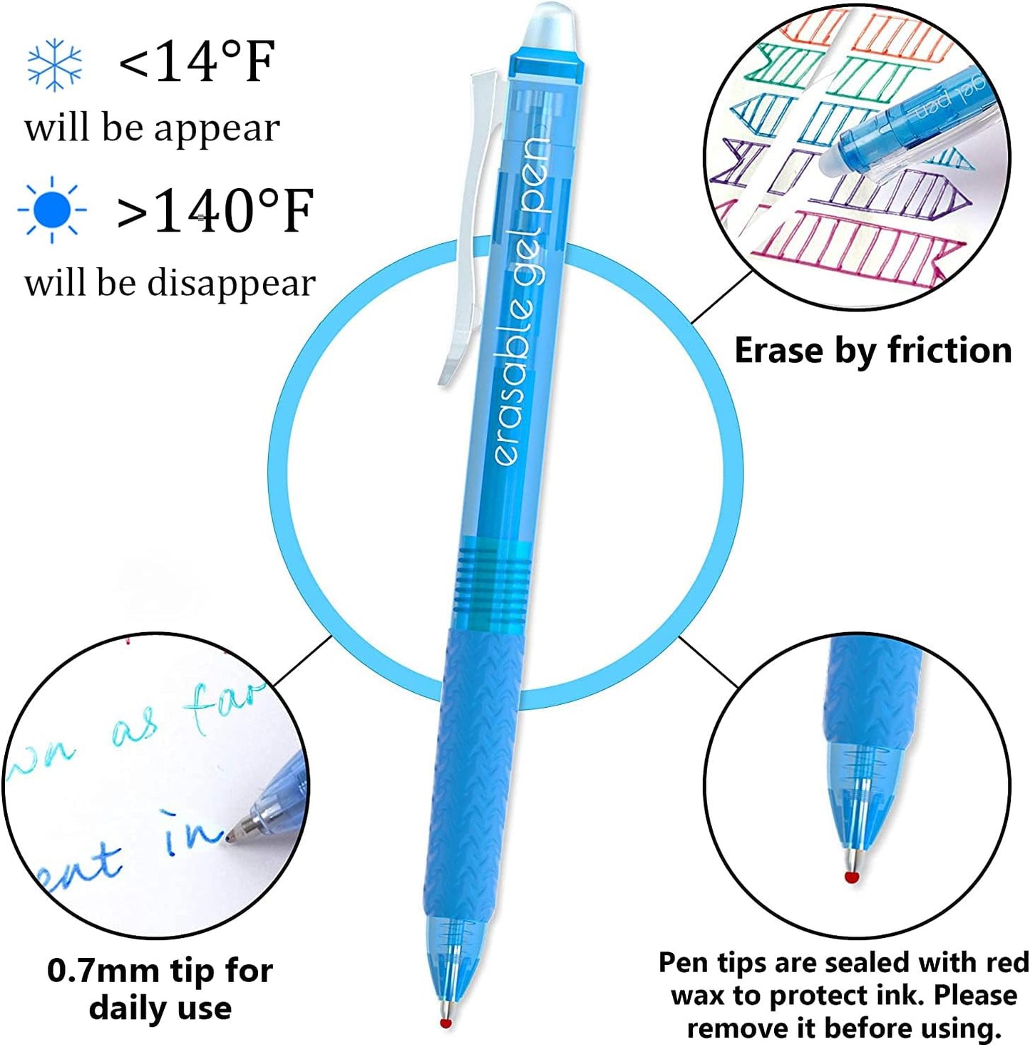 Vanstek 26 Colors Erasable Gel Pens, Retractable Erasable Pens Clicker, Fine Point(0.7), Make Mistakes Disappear, Premium Comfort Grip for Drawing Writing Planner and School Supplies