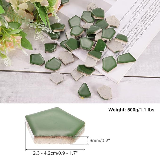 uxcell 500g/1.1LB Irregular Ceramics Mosaic Tiles, 2.3-4.2 cm Bulk Stained Ceramic Mosaic Pieces Stones Mosaic Kits for DIY Art Craft Projects Home Decor, Dark Green