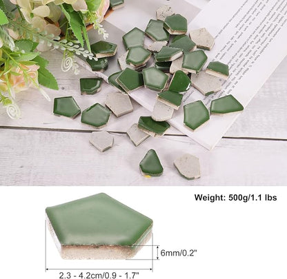 uxcell 500g/1.1LB Irregular Ceramics Mosaic Tiles, 2.3-4.2 cm Bulk Stained Ceramic Mosaic Pieces Stones Mosaic Kits for DIY Art Craft Projects Home Decor, Dark Green