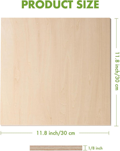 ROBOTIME 3mm Plywood 6 Pcs, 1/8 Maple Plywood for Laser Cutting & Engraving, Thin Maple Boards 12"x12" Wood Sheets