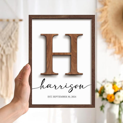 Personalized Family Name Sign, Custom Monogram Wooden Last Name Frame, Wedding Gifts for Couples, Birthday Gifts Mothers Day, Fathers Day, Family Home Sign Wall Decor for Living Room Bedroom